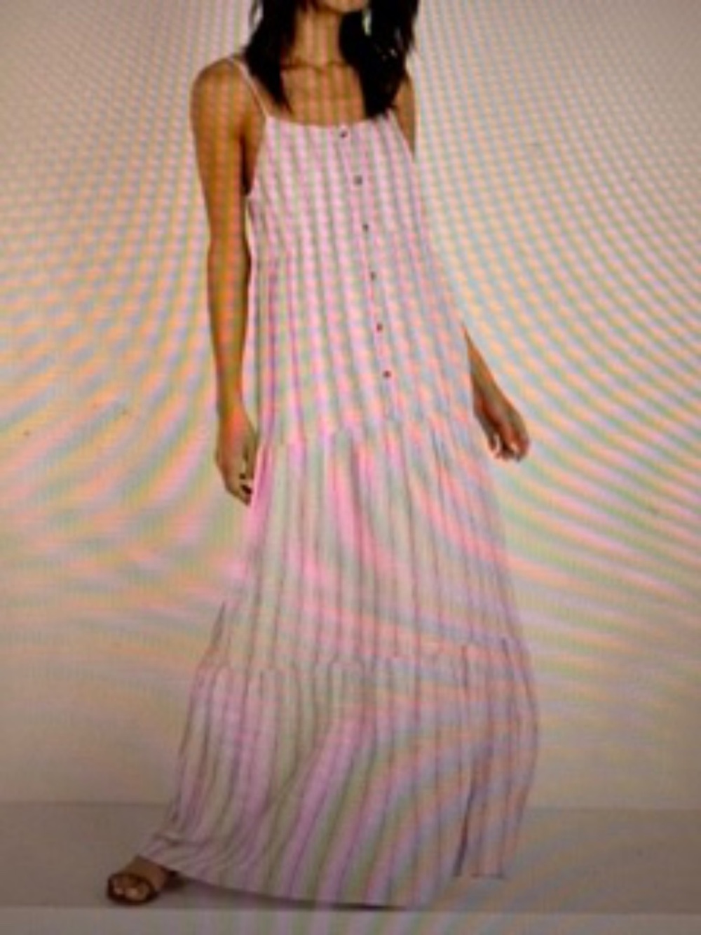 EUC Splendid Linen-Blend Pink/Blue/White Striped Maxi Dress, Medium, $198